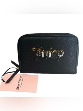 JUICY COUTURE BLACK BREAKING THE RULES DOUBLE ZIP AROUND SMALL WALLET NWT